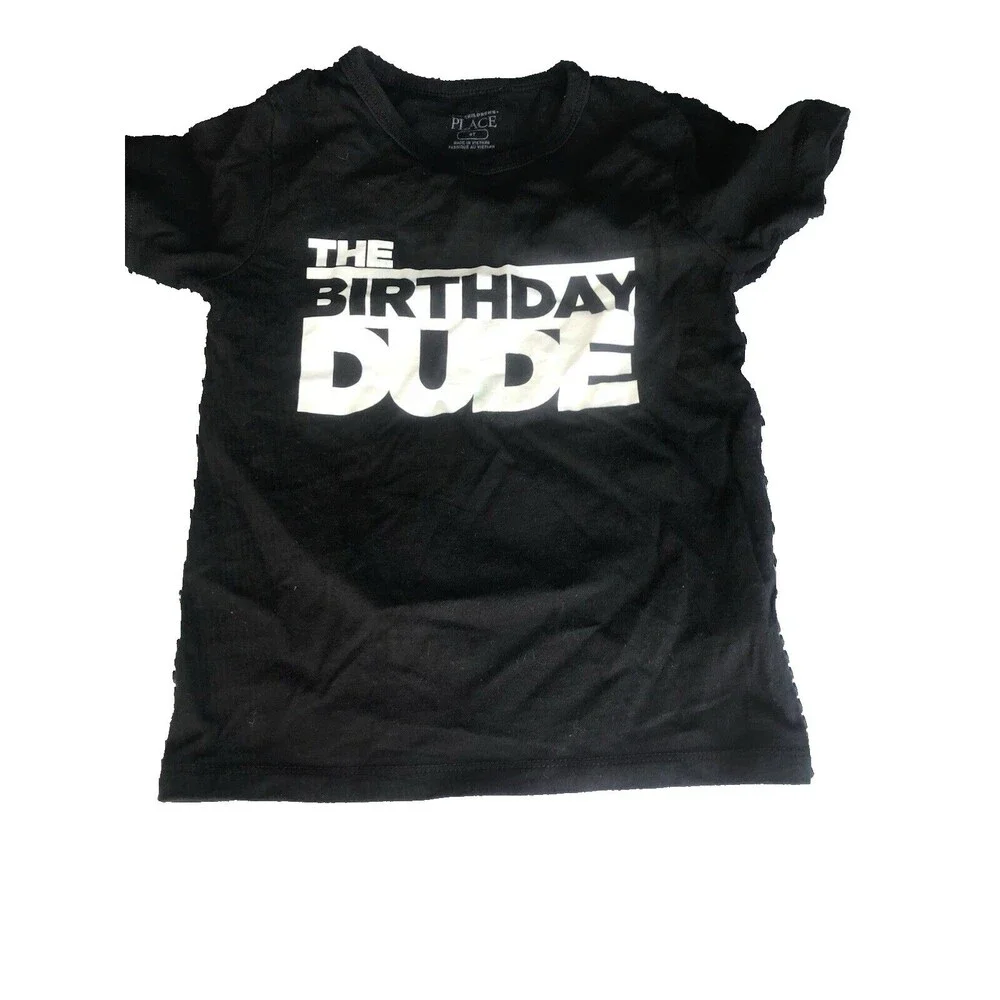 The Children's Place Boys Birthday Dude Graphic Tee Black Pre-Owned Small 5/6 T